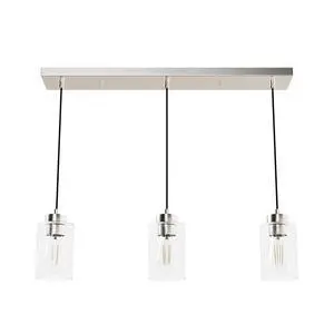 Hunter - Hartland 3-light Brushed Nickel, Large Cluster Light, Dimmable, Transitional Style, Linear Shaped, for Bedrooms, Kitchens, Dining, Living Rooms - 13068 Hunter - Hartland 3-light Brushed Nickel, Large Cluster Light, Dimmable, Transitional Style, Linear Shaped, for Bedrooms, Kitchens, Dining, Living Rooms - 13068