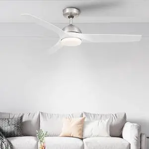 Brushed Nickel 52 Inch 3 Blade Indoor Ceiling Fan, Ideal for Bedrooms and Living Rooms, Quiet DC Motor, LED Light with Remote Brushed Nickel 52 Inch 3 Blade Indoor Ceiling Fan, Ideal for Bedrooms and Living Rooms, Quiet DC Motor, LED Light with Remote