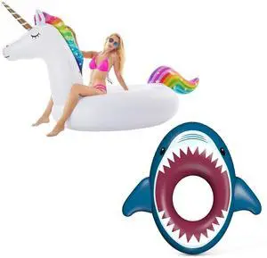Giant Inflatable Unicorn & Shark Pool Floaties Water Fun Floaty Giant Inflatable Unicorn & Shark Pool Floaties Water Fun Floaty