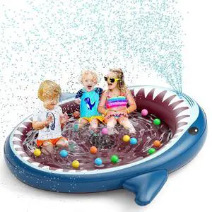 Inflatable Kiddie Pool Sprinkler: 71-Inch 3-in-1 Children Ball Pit Shark Baby Wading Pool Outdoor Swimming Pool Summer Water Toys for Boys Girls Dogs Inflatable Kiddie Pool Sprinkler: 71-Inch 3-in-1 Children Ball Pit Shark Baby Wading Pool Outdoor Swimming Pool Summer Water Toys for Boys Girls Dogs