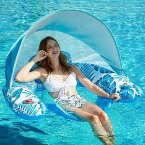Pool Float with Canopy - Inflatable Pool Floaties Adult Floating Pool Chair Lounge Floats for Swimming Pool Water Chair Pool Lounger with Cup Holders Pool Toy Party Floaty for Adult Pool Float with Canopy - Inflatable Pool Floaties Adult Floating Pool Chair Lounge Floats for Swimming Pool Water Chair Pool Lounger with Cup Holders Pool Toy Party Floaty for Adult