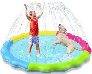 Kids Dog Splash Pad Sprinkler - Non Slip Dog Sprinkler Pad Splash Pool Puppy Dogs Pool Summer Outdoor Water Toys Backyard Durable Splash Pad for Toddlers Kids Small Medium Large Dogs Pet Kids Dog Splash Pad Sprinkler - Non Slip Dog Sprinkler Pad Splash Pool Puppy Dogs Pool Summer Outdoor Water Toys Backyard Durable Splash Pad for Toddlers Kids Small Medium Large Dogs Pet