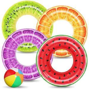 Inflatable Pool Toys Floats for Swimming Pool Party Lake Beach Kids Adults - 4 Pack Floaties Pool Tubes Swim Rings Fruit Water Floaty Watermelon Kiwi Orange Grape Inflatable Pool Toys Floats for Swimming Pool Party Lake Beach Kids Adults - 4 Pack Floaties Pool Tubes Swim Rings Fruit Water Floaty Watermelon Kiwi Orange Grape