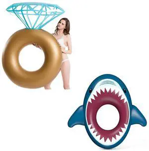 Inflatable Diamond Ring Pool Float - Engagement Ring Bachelorette Party Float and Inflatable Shark Pool Float Shark Floaties Water Fun Summer Beach Swimming Pool Tube Inflatable Diamond Ring Pool Float - Engagement Ring Bachelorette Party Float and Inflatable Shark Pool Float Shark Floaties Water Fun Summer Beach Swimming Pool Tube