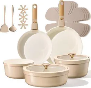 CAROTE 18 Pcs Ceramic Cookware Set Titanium Nonstick with Detachable Handles, Non Toxic Cookware, Pots and Pans Set Non Stick Removable Handles, Induction Available, Kitchen Cooking, Dishwasher Safe CAROTE 18 Pcs Ceramic Cookware Set Titanium Nonstick with Detachable Handles, Non Toxic Cookware, Pots and Pans Set Non Stick Removable Handles, Induction Available, Kitchen Cooking, Dishwasher Safe