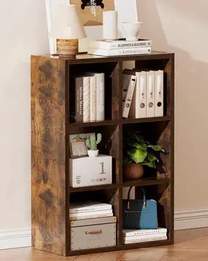 6-Cube Storage Organizer, Fits 11" Bins, Vertical or Horizontal Use, Opening Bookshelf, Partial Back Panels, Stackable Design Bookcase, for Closet, Bedroom, Amber Brown 6-Cube Storage Organizer, Fits 11" Bins, Vertical or Horizontal Use, Opening Bookshelf, Partial Back Panels, Stackable Design Bookcase, for Closet, Bedroom, Amber Brown