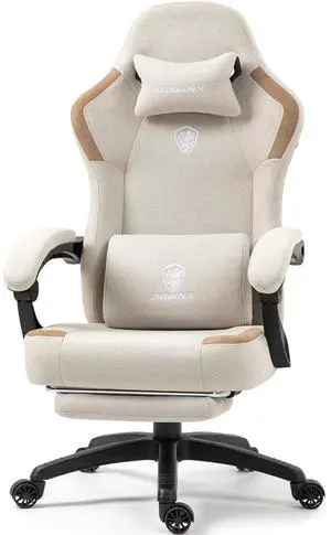 Fabric Gaming Chair with Pocket Spring Cushion,Breathable Computer Chairs with Massage Lumbar Support and Footrest,High Back Game Office Chair for Adult,Beige Fabric Gaming Chair with Pocket Spring Cushion,Breathable Computer Chairs with Massage Lumbar Support and Footrest,High Back Game Office Chair for Adult,Beige