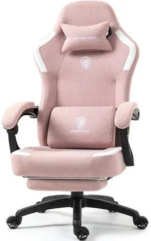 Fabric Gaming Chair with Pocket Spring Cushion,Breathable Computer Chair with Massage Lumbar Support and Footrest,High Back Game Office Chair for Adult,Pink Fabric Gaming Chair with Pocket Spring Cushion,Breathable Computer Chair with Massage Lumbar Support and Footrest,High Back Game Office Chair for Adult,Pink