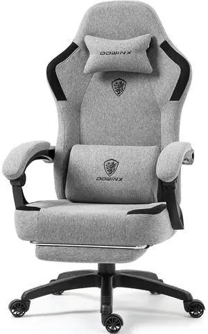 Fabric Gaming Chair with Pocket Spring Cushion,Breathable Computer Chair with Massage Lumbar Support and Footrest,High Back Game Office Chair for Adult,Grey Fabric Gaming Chair with Pocket Spring Cushion,Breathable Computer Chair with Massage Lumbar Support and Footrest,High Back Game Office Chair for Adult,Grey