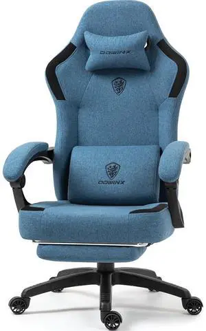 Fabric Gaming Chair with Pocket Spring Cushion,Breathable Computer Chair with Massage Lumbar Support and Footrest,High Back Game Office Chair for Adult,Blue Fabric Gaming Chair with Pocket Spring Cushion,Breathable Computer Chair with Massage Lumbar Support and Footrest,High Back Game Office Chair for Adult,Blue