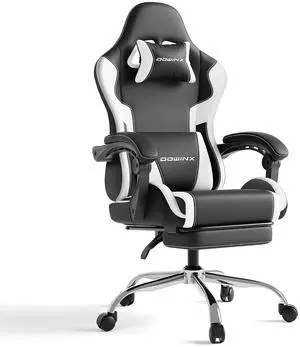 Gaming Chair with Footrest & Massage Lumbar, Ergonomic Computer Chair 330lbs with Headrest Pillow for Office, Home, Streaming and Long Gaming Sessions, White Gaming Chair with Footrest & Massage Lumbar, Ergonomic Computer Chair 330lbs with Headrest Pillow for Office, Home, Streaming and Long Gaming Sessions, White