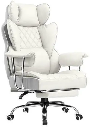 Big and Tall Office Chair, High Back Leather Gaming Chair with Footrest, Executive Ergonomic Office Chairs with Pocket Spring Lumbar Support and with Outward Fixed Soft Armrests Big and Tall Office Chair, High Back Leather Gaming Chair with Footrest, Executive Ergonomic Office Chairs with Pocket Spring Lumbar Support and with Outward Fixed Soft Armrests