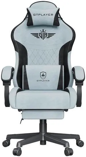 Gaming Chair, Video Game Chairs with Footrest and Lumbar Support, Computer Chair for Adults with Extended Backrest, Ergonomic Reclining Silla Gamer, Velvet Fabric, Light Blue Gaming Chair, Video Game Chairs with Footrest and Lumbar Support, Computer Chair for Adults with Extended Backrest, Ergonomic Reclining Silla Gamer, Velvet Fabric, Light Blue