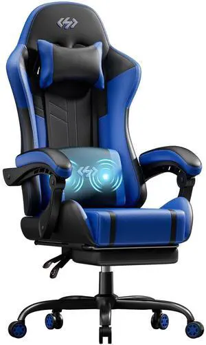 Gaming Chair, Ergonomic Video Game Seat with 360° Swivel & Lumbar Massage, Computer Chair PU Leather Cushion for Adults Home/Office Use (Black & Blue) Gaming Chair, Ergonomic Video Game Seat with 360° Swivel & Lumbar Massage, Computer Chair PU Leather Cushion for Adults Home/Office Use (Black & Blue)