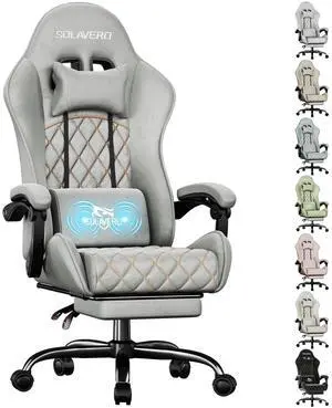 Massage Recliner Gaming Chair with Footrest for Adults, Light Grey | 300lbs Capacity, Ergonomic Office Computer Chair, Lumbar Support, Breathable Fabric, Headrest, 360° Swivel, Metal Frame Massage Recliner Gaming Chair with Footrest for Adults, Light Grey | 300lbs Capacity, Ergonomic Office Computer Chair, Lumbar Support, Breathable Fabric, Headrest, 360° Swivel, Metal Frame