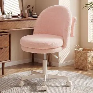 Vanity Chair with Wheels Velvet Tall Office Chair with Back,Armless Desk Chair Comfy Height Adjustable, Soft Lumbar Support for Girls Bedroom Home Vanity Bow Pillow for Gift Pink Vanity Chair with Wheels Velvet Tall Office Chair with Back,Armless Desk Chair Comfy Height Adjustable, Soft Lumbar Support for Girls Bedroom Home Vanity Bow Pillow for Gift Pink