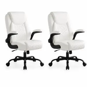 White Office Desk Chair with 90° Flip-up Arm, 2 Pack | Leather Chair for Home, Ergonomic Design Office Chair, Computer Desk Chair for Gaming, Adjustable Height White Office Desk Chair with 90° Flip-up Arm, 2 Pack | Leather Chair for Home, Ergonomic Design Office Chair, Computer Desk Chair for Gaming, Adjustable Height