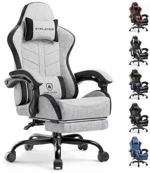 Gaming Chair with Footrest, Computer Gaming Chair for Adults, Height Adjustable Gamer Chair with 90-155° Recline & Removable Headrest Lumbar Support,Linen Fabric Gray-Black Gaming Chair with Footrest, Computer Gaming Chair for Adults, Height Adjustable Gamer Chair with 90-155° Recline & Removable Headrest Lumbar Support,Linen Fabric Gray-Black