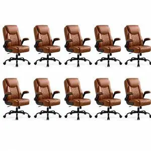 Brown Office Desk Chair with 90° Flip-up Arm, 10 Pack | Leather Chair for Home, Ergonomic Design Office Chair, Computer Desk Chair for Gaming, Adjustable Height Brown Office Desk Chair with 90° Flip-up Arm, 10 Pack | Leather Chair for Home, Ergonomic Design Office Chair, Computer Desk Chair for Gaming, Adjustable Height