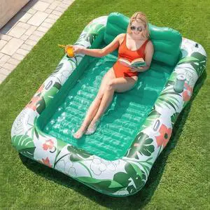 75''×51'' Inflatable Tanning Pool Lounger Float, Pool Floats Adult 6 in 1 Suntan Tub Raft Floatie with Cup Holder & Removable Pillow, Tanning Bed for Sunbathing, Summer Party and Family Fun 75''×51'' Inflatable Tanning Pool Lounger Float, Pool Floats Adult 6 in 1 Suntan Tub Raft Floatie with Cup Holder & Removable Pillow, Tanning Bed for Sunbathing, Summer Party and Family Fun