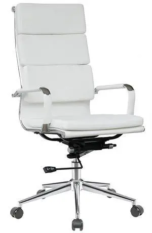 Modern White High Back Ergonomic Office Chair with Lumbar Support, Adjustable Height, Bonded Leather, Wheels Modern White High Back Ergonomic Office Chair with Lumbar Support, Adjustable Height, Bonded Leather, Wheels