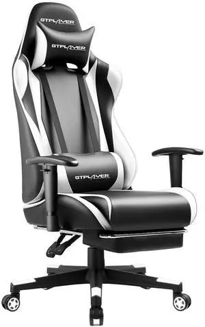 Gaming Chair with Footrest, Ergonomic Computer Game Desk Chair, Reclining Game Chair Seat Height Adjustment, Swivel Rocker with Headrest and Lumbar (White) Gaming Chair with Footrest, Ergonomic Computer Game Desk Chair, Reclining Game Chair Seat Height Adjustment, Swivel Rocker with Headrest and Lumbar (White)