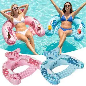 Inflatable Pool Floats Adult, Floating Pool Chair with Cup Holders for Swimming Pool, Water Chair Pool Lounger with Handles & Ergonomic Headrest for Party Summer Water Fun Inflatable Pool Floats Adult, Floating Pool Chair with Cup Holders for Swimming Pool, Water Chair Pool Lounger with Handles & Ergonomic Headrest for Party Summer Water Fun