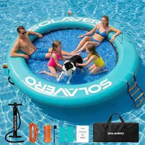 Floating Water Hammock 8FT Inflatable Pool Lounge | Heavy Duty Round Raft with Cup Holder for Lake Ocean, Durable Floating Platform for Swimming Parties Floating Water Hammock 8FT Inflatable Pool Lounge | Heavy Duty Round Raft with Cup Holder for Lake Ocean, Durable Floating Platform for Swimming Parties