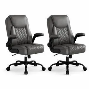 Gray Office Desk Chair with 90° Flip-up Arm, 2 Pack | Leather Chair for Home, Ergonomic Design Office Chair, Computer Desk Chair for Gaming, Adjustable Height Gray Office Desk Chair with 90° Flip-up Arm, 2 Pack | Leather Chair for Home, Ergonomic Design Office Chair, Computer Desk Chair for Gaming, Adjustable Height