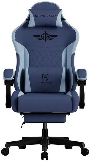 Gaming Chair, Video Game Chairs with Footrest and Lumbar Support, Computer Chair for Adults with Extended Backrest, Ergonomic Reclining Silla Gamer, Fabric, Dark Blue Gaming Chair, Video Game Chairs with Footrest and Lumbar Support, Computer Chair for Adults with Extended Backrest, Ergonomic Reclining Silla Gamer, Fabric, Dark Blue