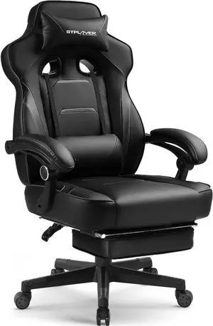 Gaming Chair with Footrest, Big and Tall Computer Game Chair 350lb Racing Style, Ergonomic High Back Lumbar Support and Recliner, Black Gaming Chair with Footrest, Big and Tall Computer Game Chair 350lb Racing Style, Ergonomic High Back Lumbar Support and Recliner, Black