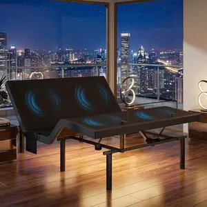 Queen Adjustable Bed Frame with Massage, Electric Adjustable Bed Base with Head & Foot Incline, Quiet Motor Adjustable Bed Frame with USB Ports, LED Light, Height-Adjustable Legs Queen Adjustable Bed Frame with Massage, Electric Adjustable Bed Base with Head & Foot Incline, Quiet Motor Adjustable Bed Frame with USB Ports, LED Light, Height-Adjustable Legs