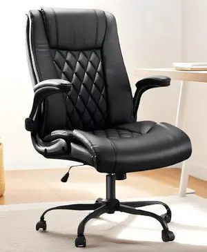 Executive Office Chair Ergonomic Desk Chair with Flip-up Armrests PU Leather Height-Adjustable Swivel Rolling Dark Executive Office Chair Ergonomic Desk Chair with Flip-up Armrests PU Leather Height-Adjustable Swivel Rolling Dark