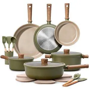 21pcs Ceramic Cookware Set Nonstick Pots and Pans set, Induction Cookware Set Kitchen Cooking Sets, Pot and Pan Non Stick w/Frying pan (PFOS, PFOA Free), Green 21pcs Ceramic Cookware Set Nonstick Pots and Pans set, Induction Cookware Set Kitchen Cooking Sets, Pot and Pan Non Stick w/Frying pan (PFOS, PFOA Free), Green