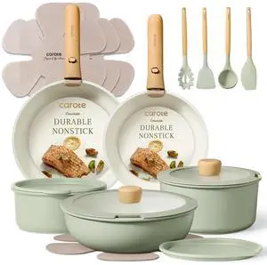 Pots and Pans Set, Nonstick Cookware Set Detachable Handle, 19pcs Induction Kitchen Cookware Sets Non Stick with Removable Handle, RV Cookware Set, Oven Safe, Sage Green Pots and Pans Set, Nonstick Cookware Set Detachable Handle, 19pcs Induction Kitchen Cookware Sets Non Stick with Removable Handle, RV Cookware Set, Oven Safe, Sage Green