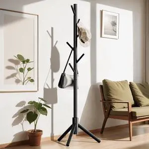 Coat Rack Stand with 3 Height Options and 8 Hooks Wooden Freestanding Coat Rack for Home, Office, Entryway, Hallway Coat Rack Stand with 3 Height Options and 8 Hooks Wooden Freestanding Coat Rack for Home, Office, Entryway, Hallway