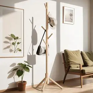 Coat Rack Stand with 3 Height Options and 8 Hooks Wooden Freestanding Coat Rack for Home, Office, Entryway, Hallway Coat Rack Stand with 3 Height Options and 8 Hooks Wooden Freestanding Coat Rack for Home, Office, Entryway, Hallway