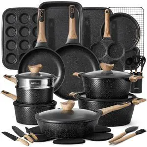 39PCS Pots and Pans Set Non Stick, Cookware Set Pots and Pans Induction Cook Ware, Nonstick Kitchen Cooking, PFOA Free, Black 39PCS Pots and Pans Set Non Stick, Cookware Set Pots and Pans Induction Cook Ware, Nonstick Kitchen Cooking, PFOA Free, Black