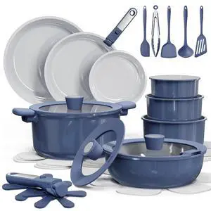 27pcs Ceramic Cookware Set Nonstick, Pots and Pans Set Non Stick, Non Toxic Cookware Detachable Handles, Dishwasher/Oven Safe, RV/Camping Cookware with Kitchen Utensils, Blue 27pcs Ceramic Cookware Set Nonstick, Pots and Pans Set Non Stick, Non Toxic Cookware Detachable Handles, Dishwasher/Oven Safe, RV/Camping Cookware with Kitchen Utensils, Blue
