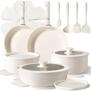 19pcs Pots and Pans Set Non Stick, Ceramic Cookware Sets, Oven/Fridge Safe, Space Saving Pots Set, Nonstick Cooking Set with Versatile Detachable Handle, Induction RV Set, Cream White 19pcs Pots and Pans Set Non Stick, Ceramic Cookware Sets, Oven/Fridge Safe, Space Saving Pots Set, Nonstick Cooking Set with Versatile Detachable Handle, Induction RV Set, Cream White