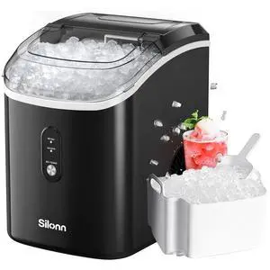 Nugget Ice Maker Countertop, Silonn Chewable Pellet Ice Machine with Self-Cleanin Function, 36lbs/24H Portable Ice Makers for Home Kitchen Officce, Black Nugget Ice Maker Countertop, Silonn Chewable Pellet Ice Machine with Self-Cleanin Function, 36lbs/24H Portable Ice Makers for Home Kitchen Officce, Black