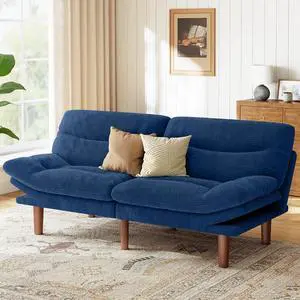 66" Futon Sofa Bed, Convertible Corduroy Futon Couch with Adjustable Backrest & Armrests, Small Sleeper Sofa Loveseat for Living Room, Apartment, Blue 66" Futon Sofa Bed, Convertible Corduroy Futon Couch with Adjustable Backrest & Armrests, Small Sleeper Sofa Loveseat for Living Room, Apartment, Blue