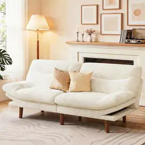 66" Futon Sofa Bed, Convertible Corduroy Futon Couch with Adjustable Backrest & Armrests, Small Sleeper Sofa Loveseat for Living Room, Apartment, Office, White 66" Futon Sofa Bed, Convertible Corduroy Futon Couch with Adjustable Backrest & Armrests, Small Sleeper Sofa Loveseat for Living Room, Apartment, Office, White
