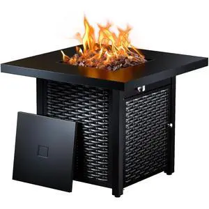 28 Inch Propane Fire Pit CSA-Listed Outdoor Fire Pit Table, 50,000 BTU Steel Gas Fire Pits with Lid and Lava Rock, Add Warmth and Ambience to Parties On Patio Deck Garden,Black,CIFPT3-N1 28 Inch Propane Fire Pit CSA-Listed Outdoor Fire Pit Table, 50,000 BTU Steel Gas Fire Pits with Lid and Lava Rock, Add Warmth and Ambience to Parties On Patio Deck Garden,Black,CIFPT3-N1