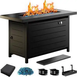 43 Propane Fire Pit with Glass Beads & Lid, 60,000 BTU CSA-Certified Gas Fire Pits with Cup Holders, Hanging Shelf & Nylon Cover, Large Fire Pit Table for Patio/Porch/Deck, Black 43 Propane Fire Pit with Glass Beads & Lid, 60,000 BTU CSA-Certified Gas Fire Pits with Cup Holders, Hanging Shelf & Nylon Cover, Large Fire Pit Table for Patio/Porch/Deck, Black