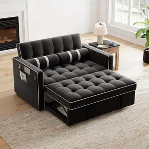 3-in-1 Convertible Futon Sleeper Sofa Bed, Pull Out Couch with Adjustable Backrest, USB Charging & Side Pockets, Velvet Fabric Sofa for Living Room, Apartment, Loveseat, Black 3-in-1 Convertible Futon Sleeper Sofa Bed, Pull Out Couch with Adjustable Backrest, USB Charging & Side Pockets, Velvet Fabric Sofa for Living Room, Apartment, Loveseat, Black