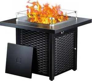 Propane Fire Pit, 28 Outdoor Gas Fire Pit, 50,000 BTU Steel Fire Table with Glass Wind Guard, Lid & Lava Rock, Add Warmth and Ambience to Gatherings On Patio Deck Garden (2 Packages) Propane Fire Pit, 28 Outdoor Gas Fire Pit, 50,000 BTU Steel Fire Table with Glass Wind Guard, Lid & Lava Rock, Add Warmth and Ambience to Gatherings On Patio Deck Garden (2 Packages)