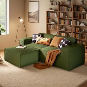 80" L-Shaped Modular Sectional Sofa with Removable Ottoman, 3 Seater Corduroy Cloud Boneless Couch with Deep Seat for Living Room, Green 80" L-Shaped Modular Sectional Sofa with Removable Ottoman, 3 Seater Corduroy Cloud Boneless Couch with Deep Seat for Living Room, Green