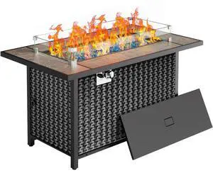 43 Fire Pit Table, Outdoor Propane Fire Pit Table with Premium Ceramic Tabletop, Glass Wind Guard, Lid, Glass Rock, 50,000 BTU CSA-Certified Gas Fire Pits for Outside Patio, Party, Deck 43 Fire Pit Table, Outdoor Propane Fire Pit Table with Premium Ceramic Tabletop, Glass Wind Guard, Lid, Glass Rock, 50,000 BTU CSA-Certified Gas Fire Pits for Outside Patio, Party, Deck