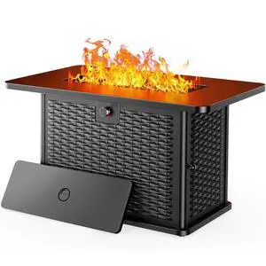 43-Inch Rectangular Propane Fire Pit with 60,000 BTU Output, Gas with Cover & Rocks, Table CSA-Certified 2 in 1Table Gatherings Parties with 304 Stainless Steel H-Burner 43-Inch Rectangular Propane Fire Pit with 60,000 BTU Output, Gas with Cover & Rocks, Table CSA-Certified 2 in 1Table Gatherings Parties with 304 Stainless Steel H-Burner